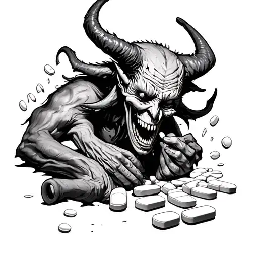 Junked Out Demonic Demon Chucking Prescription Pills Clinging To My Whole Back