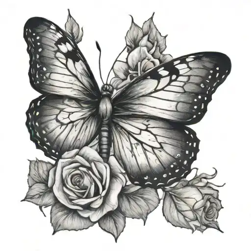Butterfly With Rose On One Wing Attached