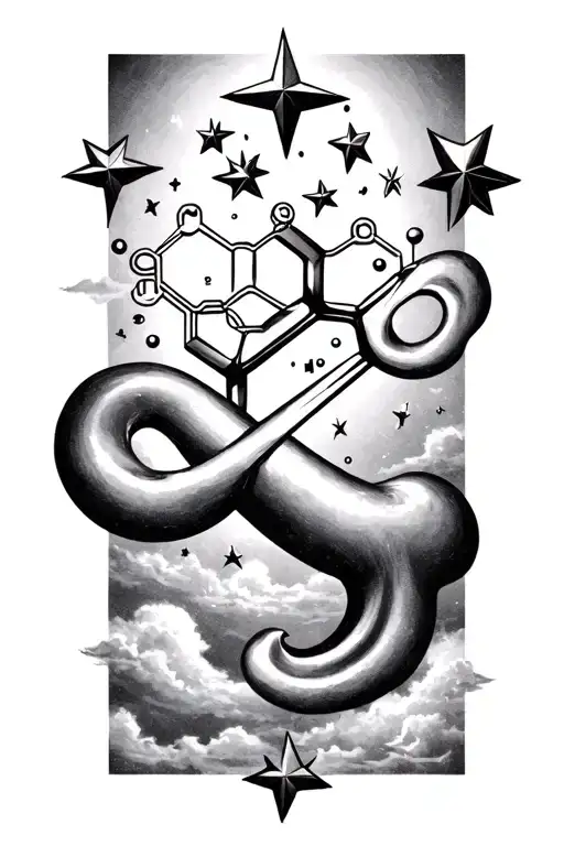 Stars Floating Up To Sky With Oxytocin Chemical Symbol