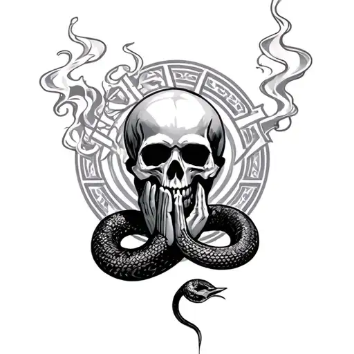 Skull Praying Holding The Star Of David Symbol With Smoke Around It And A Snake