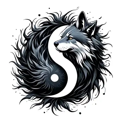 2 Wolves Ying Yang Symbol Formed