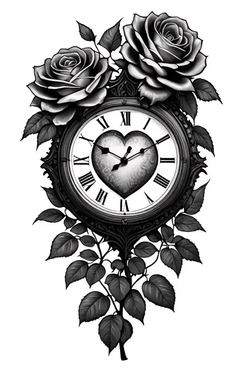 Tree Roses Heart Clock