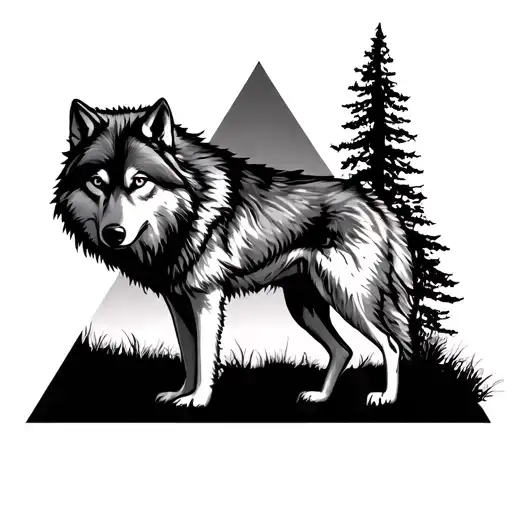 Wolf Alone Trees Triangle Siluete