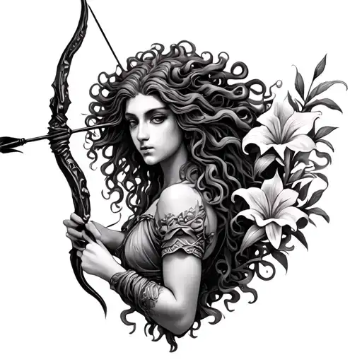 Medusa Holding A Bow And Gladiolus Flower Arrow