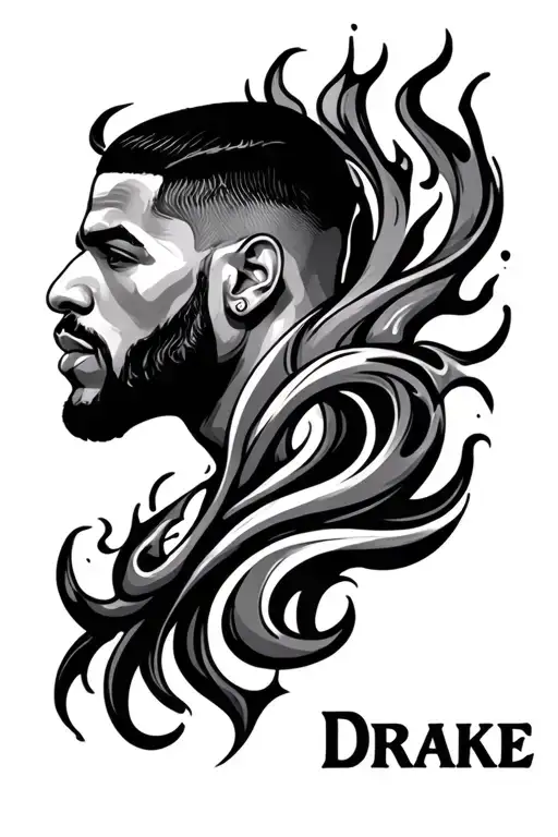 Drake In Calligraphy With Swirls Like Lively Flames