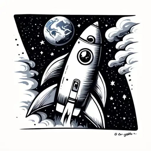 Rocket Ship Leaving Earth With Stars And Milky Way Shining