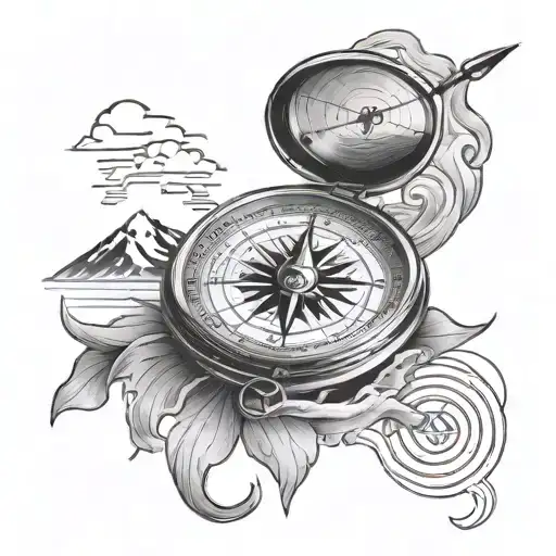 Compass With Mountains And Waves