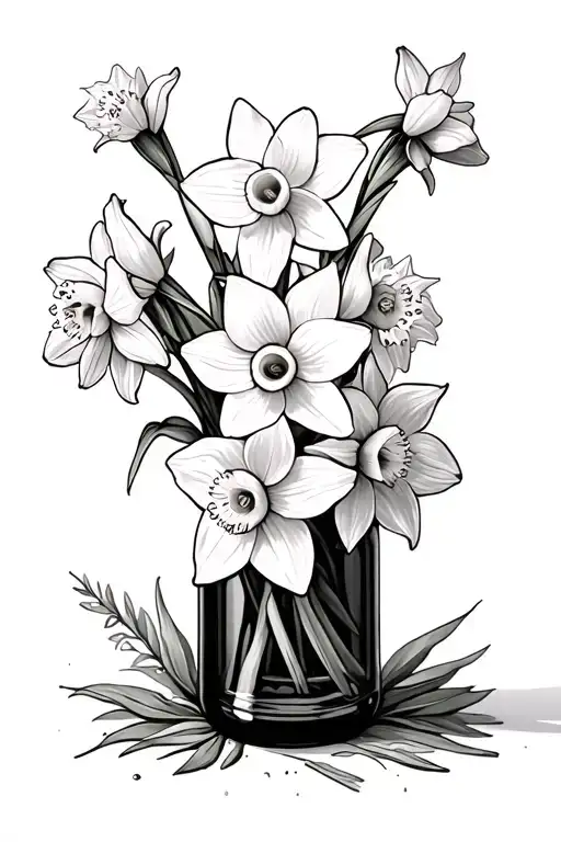 Daffodil Bouquet In A Broken Beer Bottle Full Of Flowers