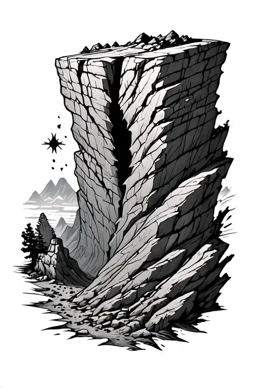 A Canyon With Cracks And A Broken Piece Falling