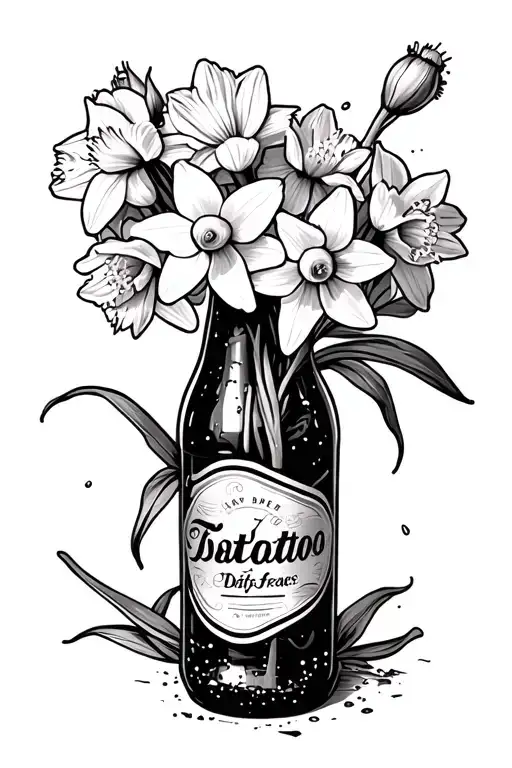 Daffodil Bouquet In A Broken Beer Bottle Full Of Flowers