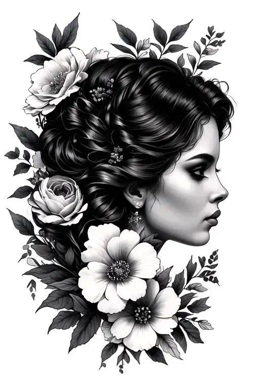 Pretty Woman Face Surrounded By Flowers