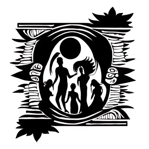 Maori Forearm Band And Silhouette Of Family Of 5
