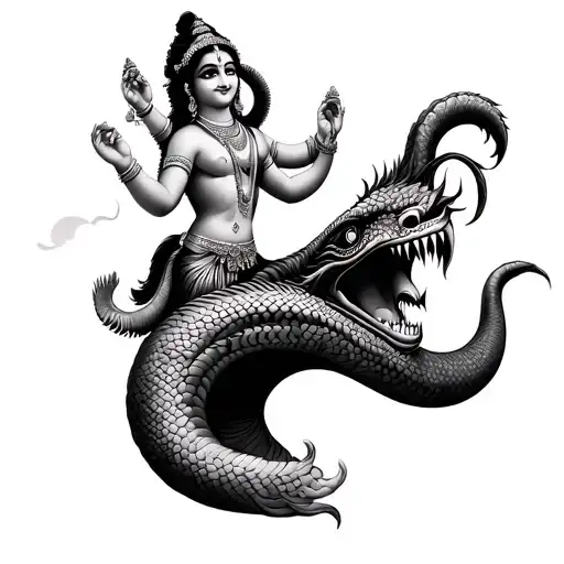 Krishna Dancing On Big Snake Head Tattoo Holding
