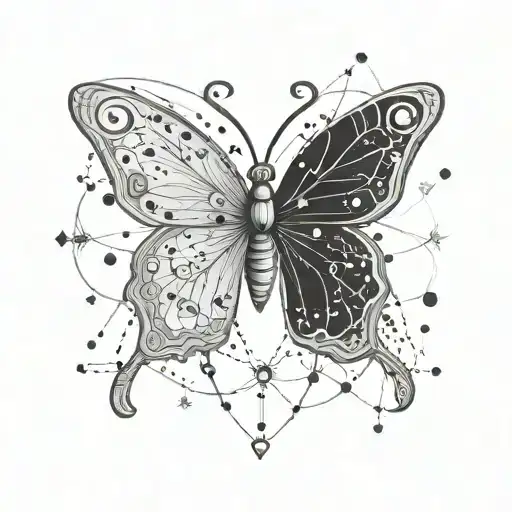Butterfly Linework With Cancer Constellation Intertwined