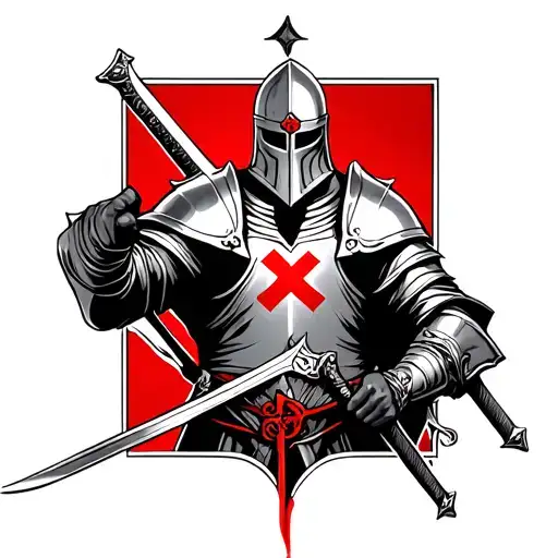 A Templar Crusader With A Red Cross On His Chest And Holding A Sword