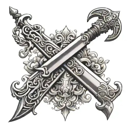 Sword With Weighing Pans Attached To The Handle On Each Side