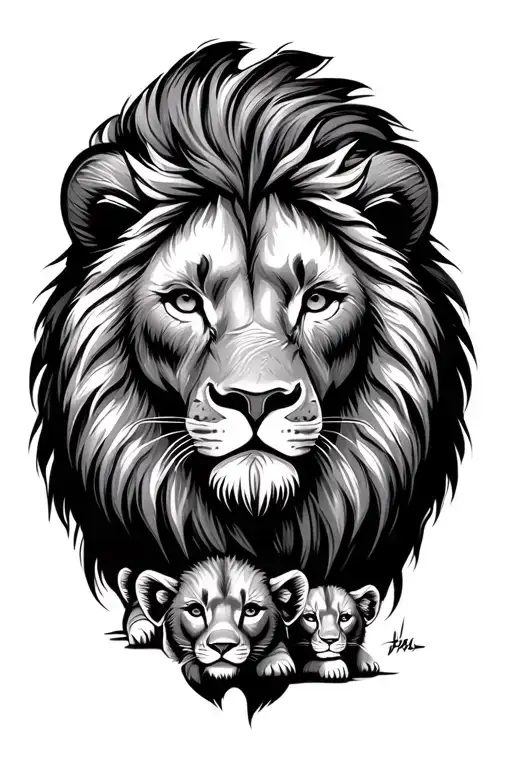 Lion Head With 3 Cub Heads Looking