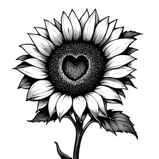 Sunflower With Stem Making A Heart