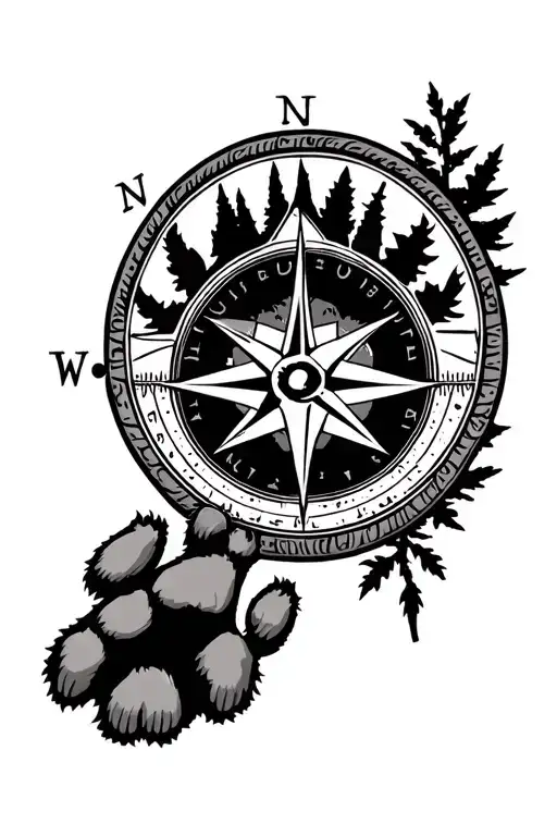 Geometrical Compass Nature Hiking Dog Paw Bigfoot
