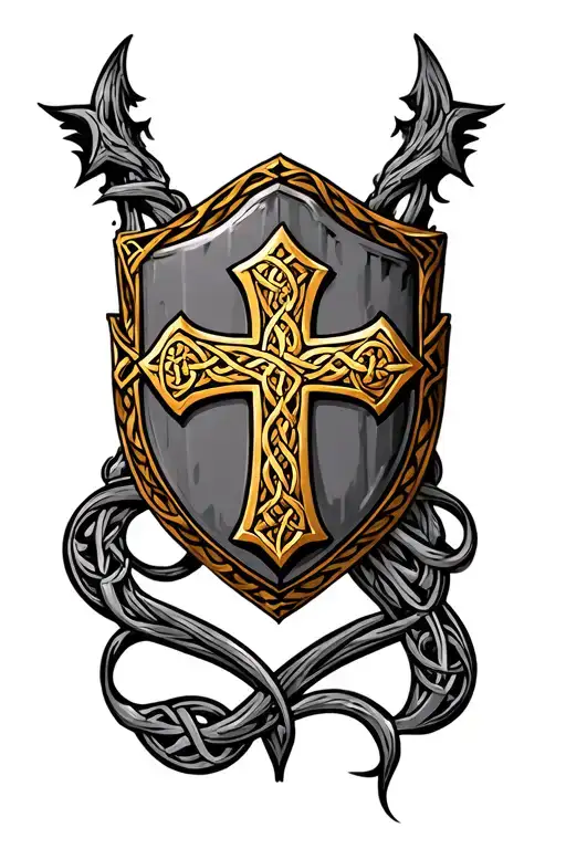 Celtic Gold Cross On The Shield