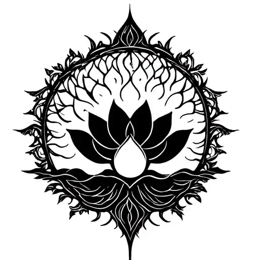 Tree Of Life With A Lotus Flower Shining In The Middle Of Tree