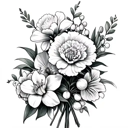 Carnation And Daffodil And Lily Of Valley Flower Bouquet