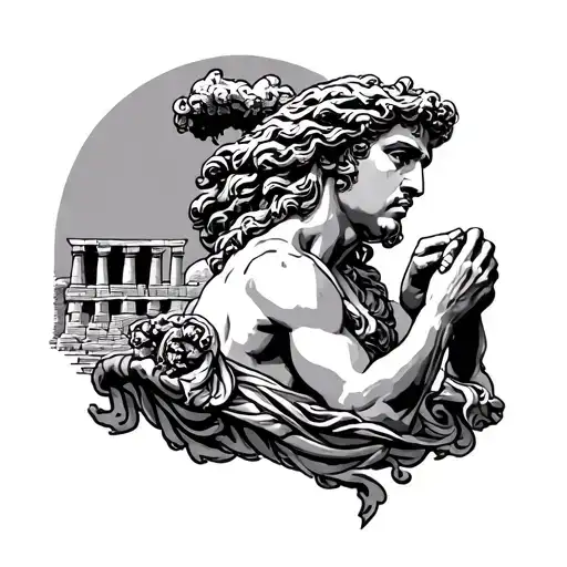 Greek Gods With Temples In The Back
