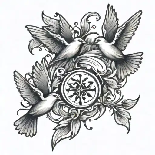 Faith Hope Love Symbol With Small Birds Flying Away