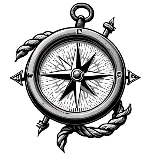 A Relief Compass With An Anchor Of Boat And The Rope On A Seabed