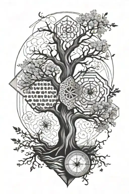 A 3 Dimensional Honeycomb Pattern With The Tree On Life And A Compass On The Bottom