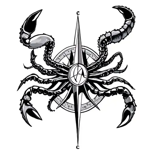 Scorpion Octopus On A Viking Compass