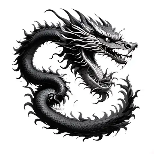 Chinese Dragon Crawlling Up From Adams Apple To Side Of Chin