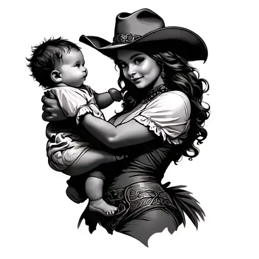 Western Cowgirl Mother Holding Baby