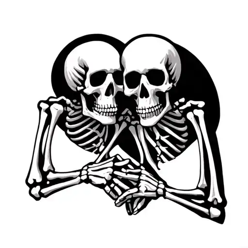 Two Skeletons Holding Hands