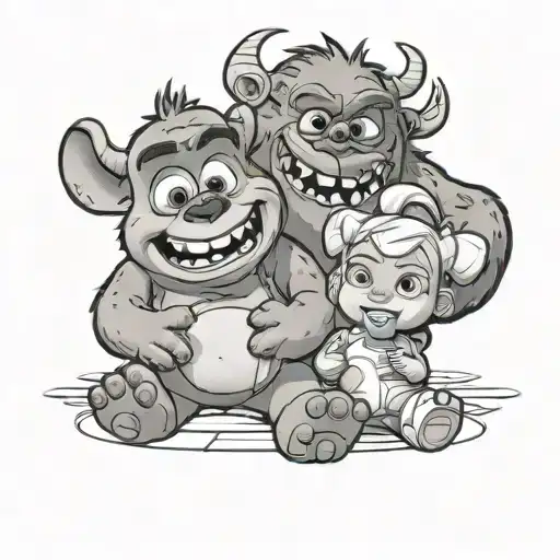 Boo From Monsters Inc Holding A Sully Teddy Bear