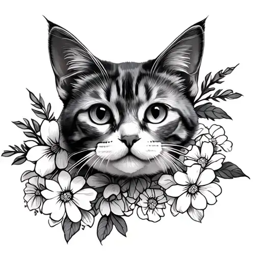 Cat And Flowers