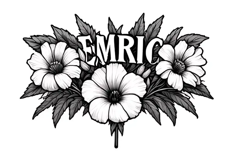 Morning Glory And Aster With The Word Emric Fine Line