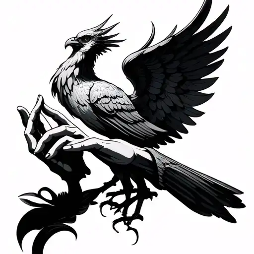 Greek Style Prayer Hands Pointing Towards A Phoenix