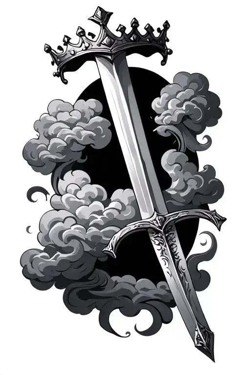 Sword With Crown Surrounded By Clouds