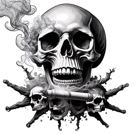 Skull Smoking Joint Surrounded By Smoke Turning Into Skulls