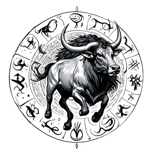 Taurus Bull Charging Through Zodiac Symbol Intertwined