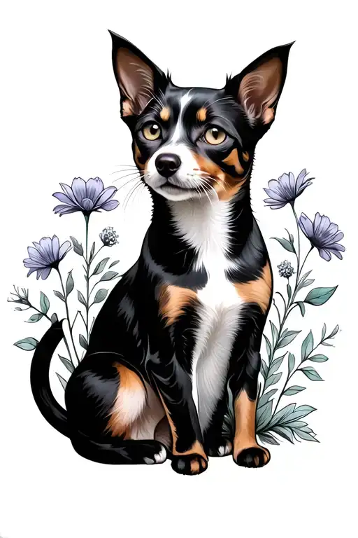 Dog And Cat With Flowers Growing