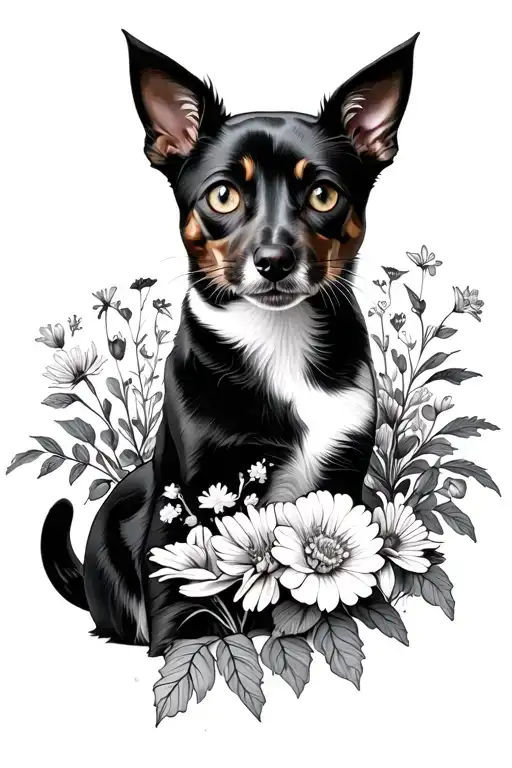 Dog And Cat With Flowers Growing