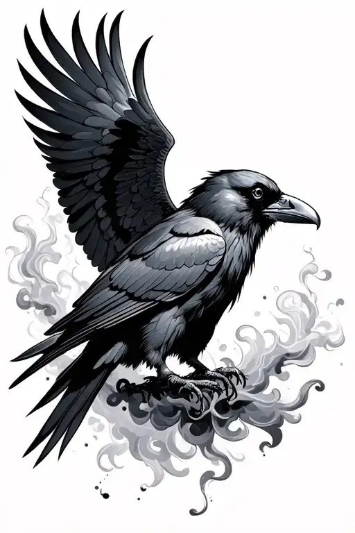 Raven Materializing From Smoke And Spreading Its Wings