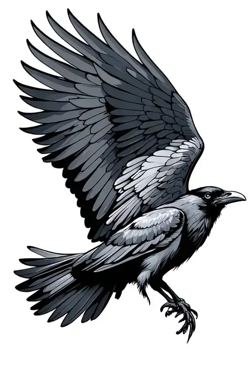 Raven With Spreaded Wings Flying