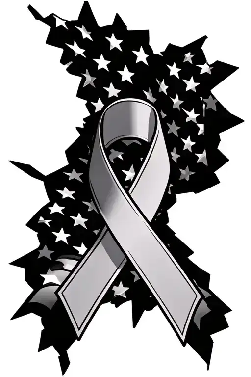 Shattered American Flag With Breast Cancer Ribbon Intertwined