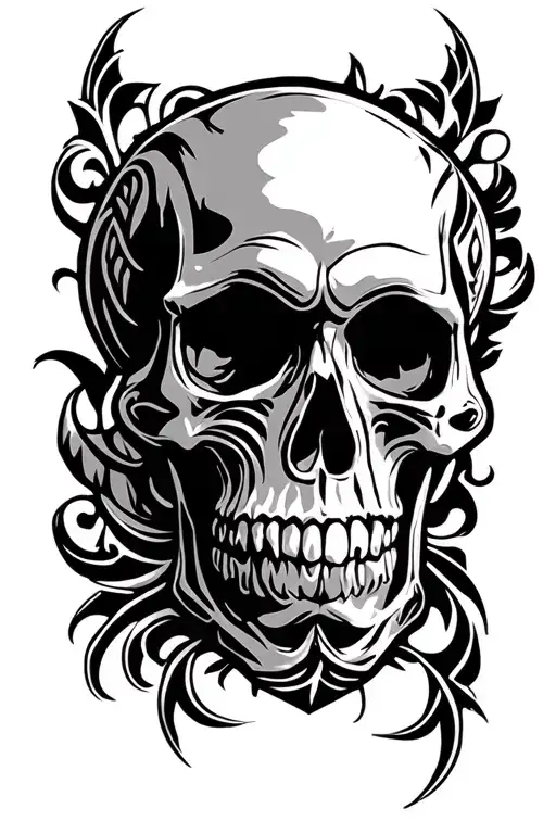 Tribal Pattern Chicano Skull Black Sleeve