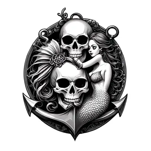 Skull And Mermaid On Anchor