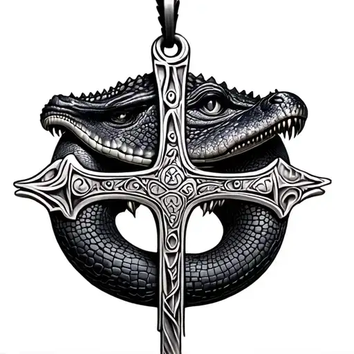 Crocodile Cross Pendant Hanging