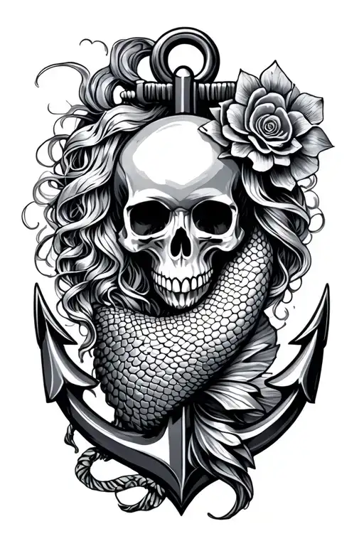 Skull And Mermaid On Anchor